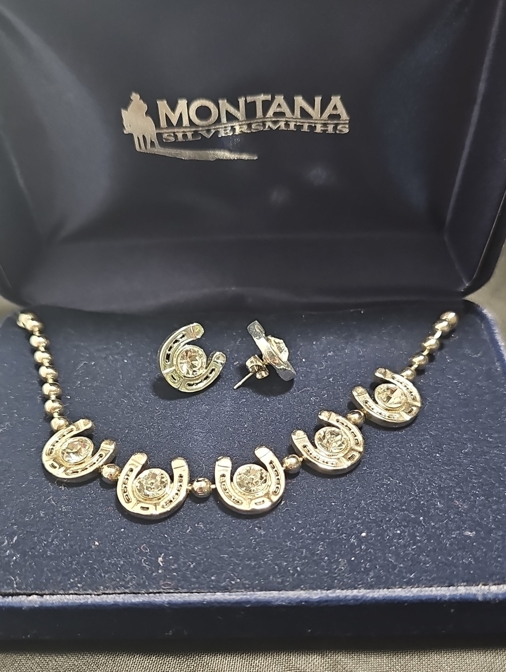 Montana Silversmiths Gold Horseshoe Necklace and Earrings